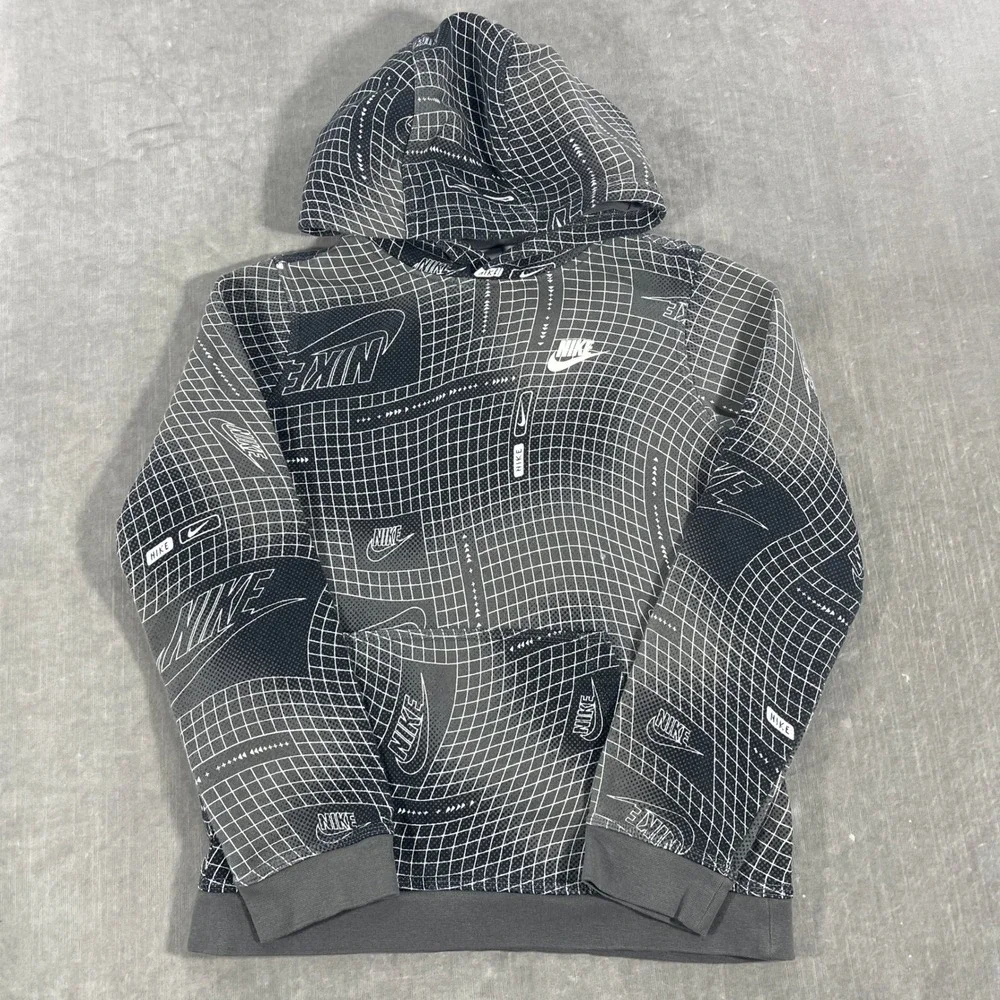 Nike Kids Large Black White Graphic Grid Pullover Hoodie‎